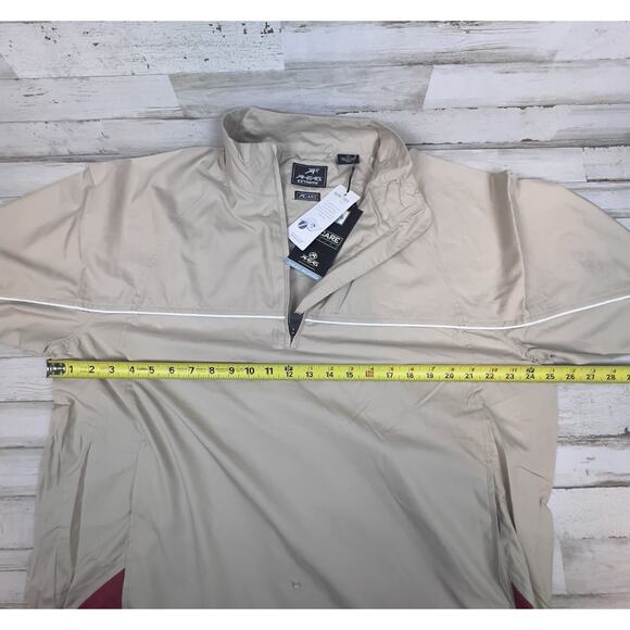 AHEAD 1/2 Zip NWT Pullover Short Sleeve Lg Rain Spill Resistant Beige Preppy - Picture 7 of 8